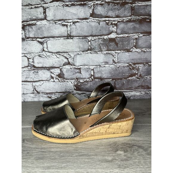 Calaxini Metallic Bronze Leather Avarca Wedge Slingback Sandals Women Sz 40EU/9M - Picture 13 of 16